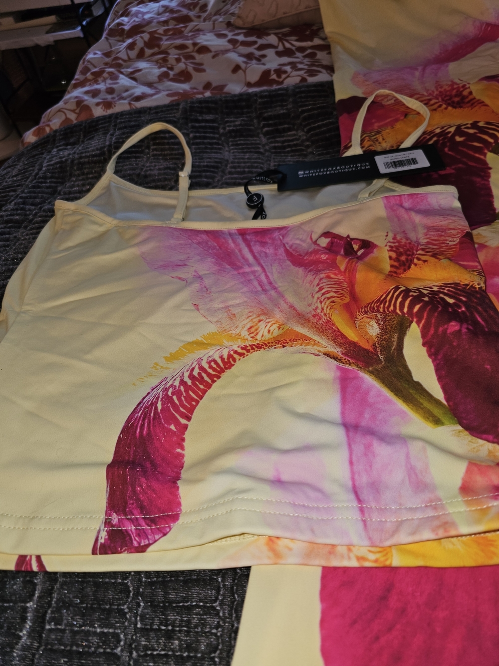 White Fox Boutique Yellow Maxi Dress with Pink Floral Print - Picture 3 of 8